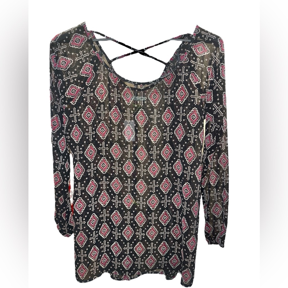 Maurice’s Sheer Tunic With Crisscross Back, Size Med, NWT